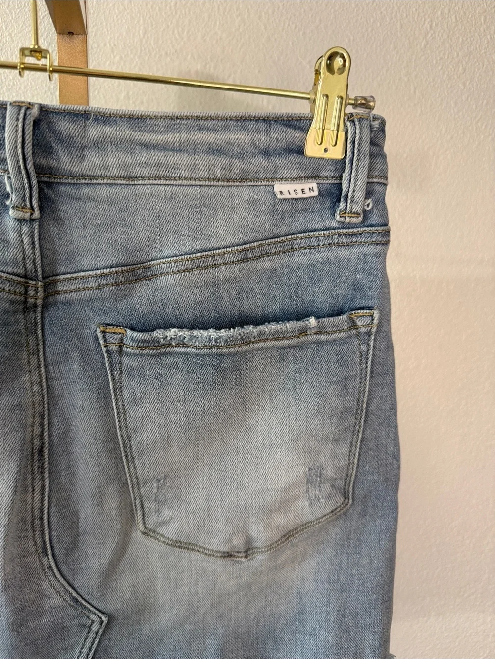 Womens Distressed Light Blue Denim Skirt